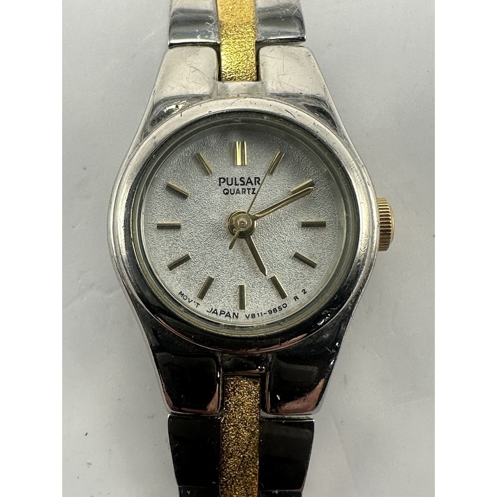 Pulsar V811-2280 Ladies Watch New Battery 17MM 6.25" Gold Silver Tone Q